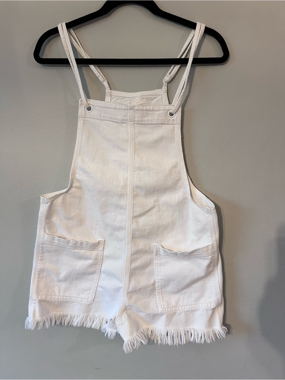 aerie White Denim Short Overalls Romper